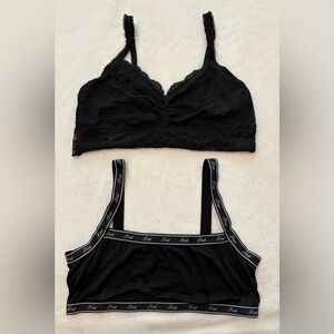 Pink Bralettes Black Lace & Solid With Logo Both Size L